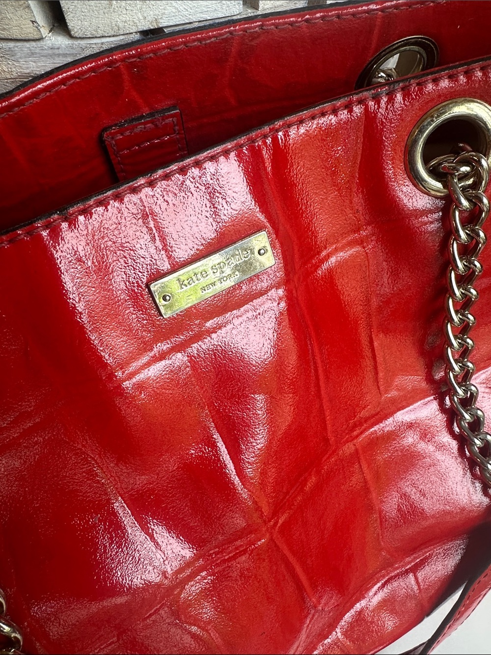 KATE SPADE Helena Alligator Embossed Red Patent Leather Tote - Picture 2 of 6